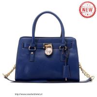 michael kors glad chain leer groot blauw bakken Uitverkoop Tassen gh4im828